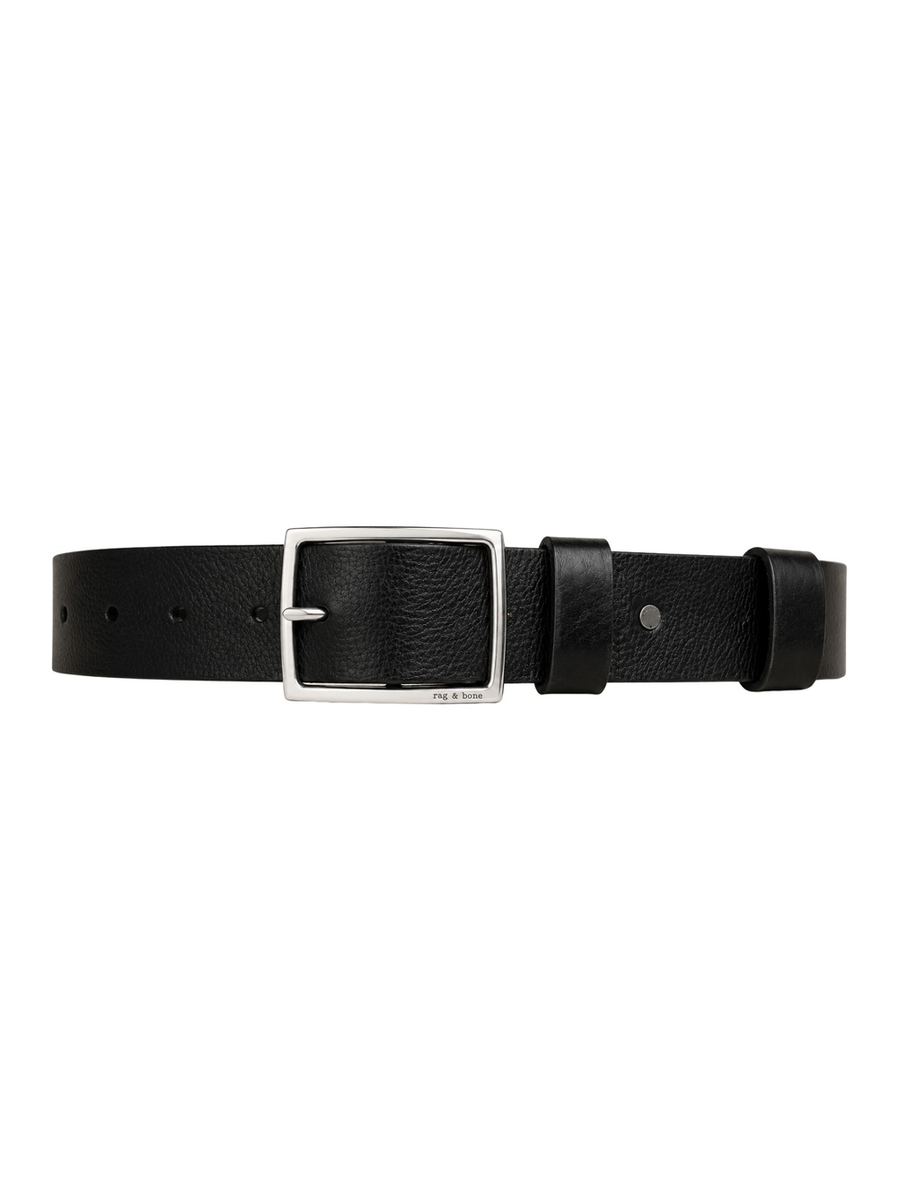rag & bone Black Leather Belt with Silver Buckle